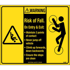 Uniform Safety Signs - 140x120mm - Self Adhesive - Pkt of 4 - Warning Risk Of Fall on Exit or Entry Maintain 3 Points of | 348SA