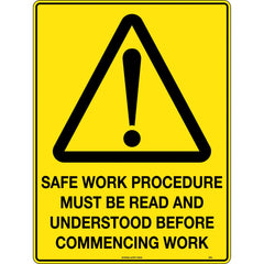 Uniform Safety Signs - 600x400mm - Poly - Safe Work Procedure Must be Read and Understood Before Commencing Work | 351LP
