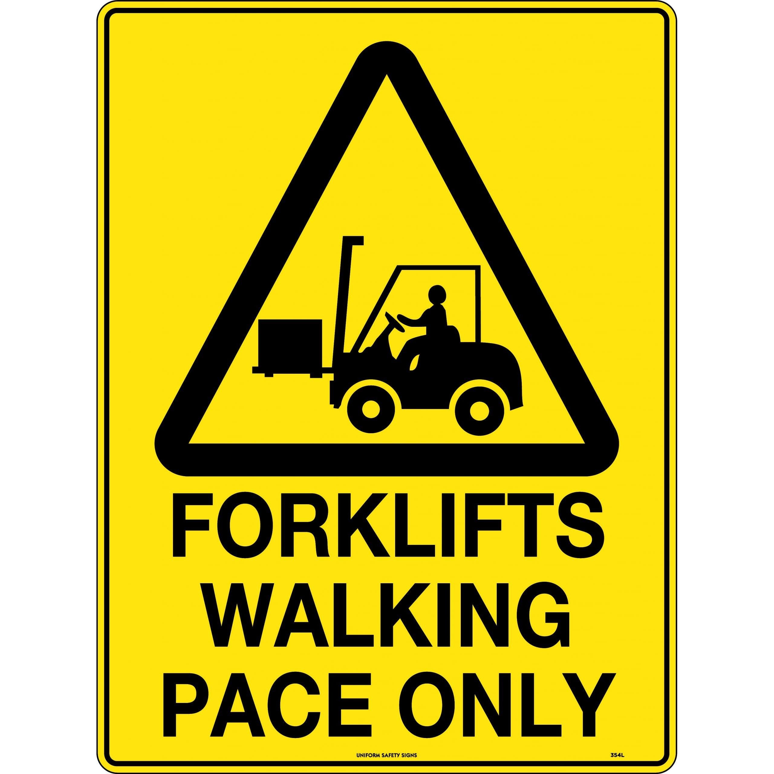 Uniform Safety Signs - 240x180mm - Self Adhesive - Forklifts Walking Pace Only | 354DA