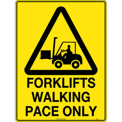 Uniform Safety Signs - 450x300mm - Metal - Forklifts Walking Pace Only | 354LSM