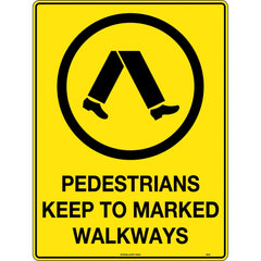 Uniform Safety Signs - 240x180mm - Self Adhesive - Pedestrians Keep To Marked Walkway | 355DA