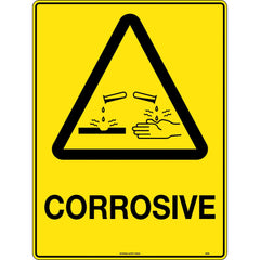 Uniform Safety Signs - 240x180mm - Self Adhesive - Blk/Ylw - Corrosive | 359DA