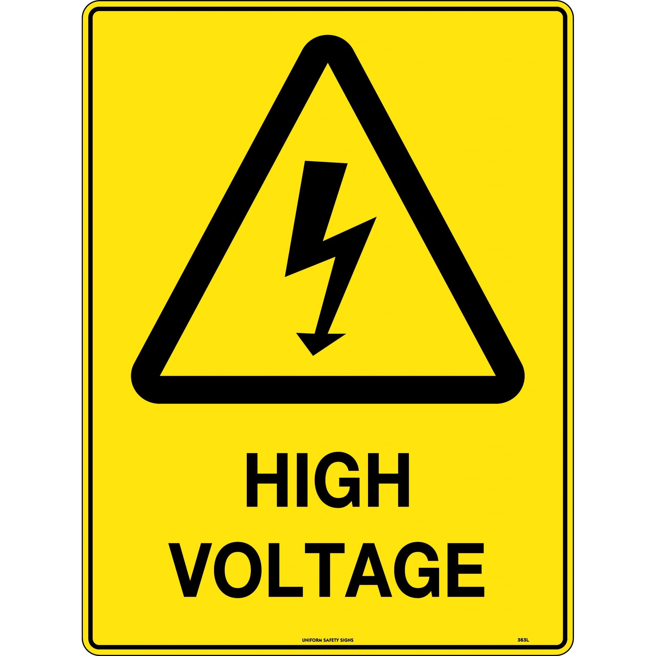 Uniform Safety Signs - 240x180mm - Self Adhesive - Blk/Ylw - High Voltage | 363DA