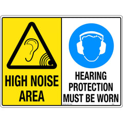 Uniform Safety Signs - 450x300mm - Poly - Multi Sign - High Noise Area/Hearing Protection Must Be Worn | 370LSP