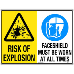 Uniform Safety Signs - 450x300mm - Poly - Multi Sign - Risk Of Explosion/Face Shield Must Be Worn At All Times | 371LSP