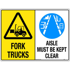 Uniform Safety Signs - 600x400mm - Poly - Multi Sign - Fork Trucks/Aisle Must Be Kept Clear | 372LP