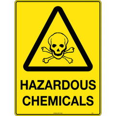 Uniform Safety Signs - 240x180mm - Self Adhesive - Blk/Ylw - Caution Hazardous Chemicals | 373DA