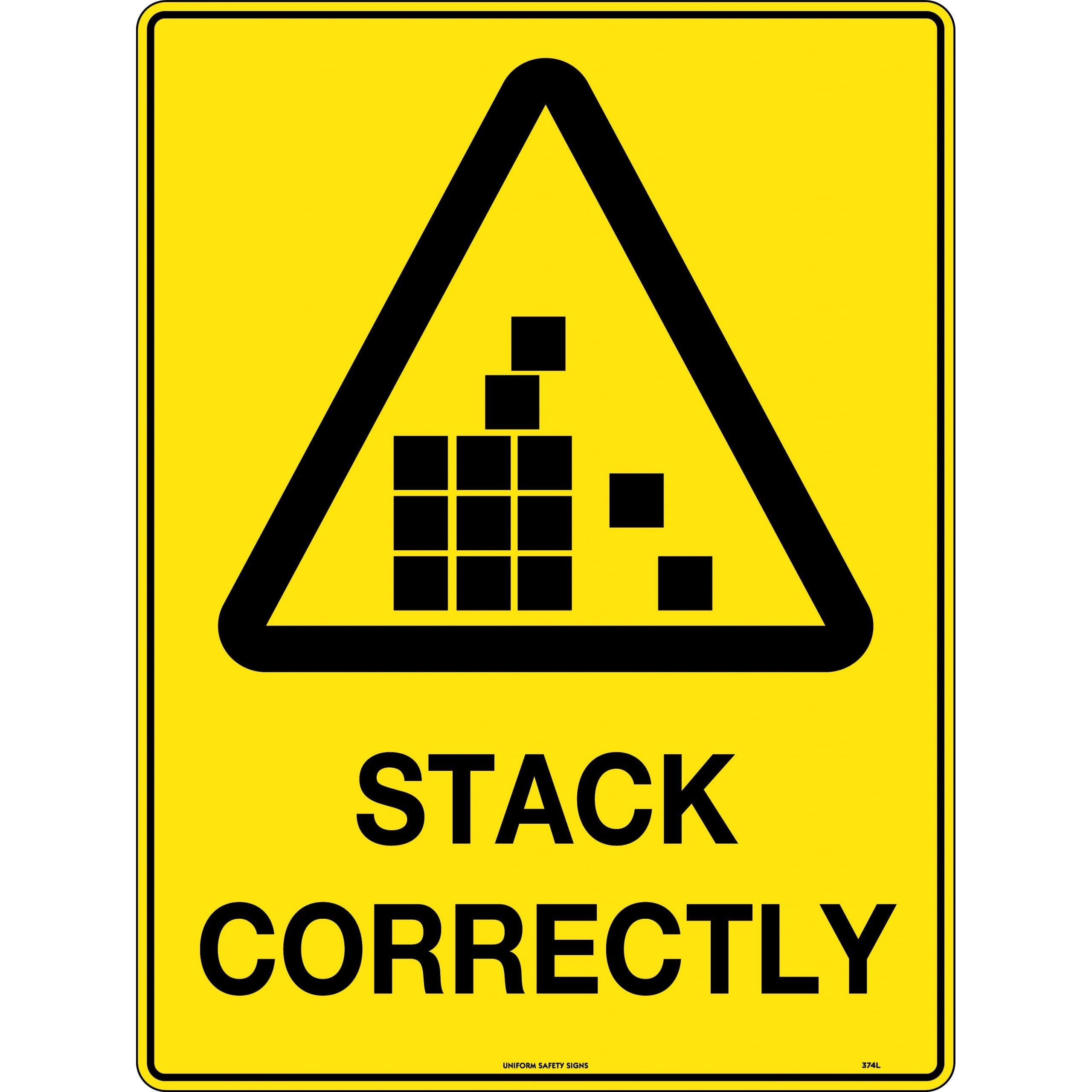 Uniform Safety Signs - 600x400mm - Poly - Caution Stack Correctly | 374LP