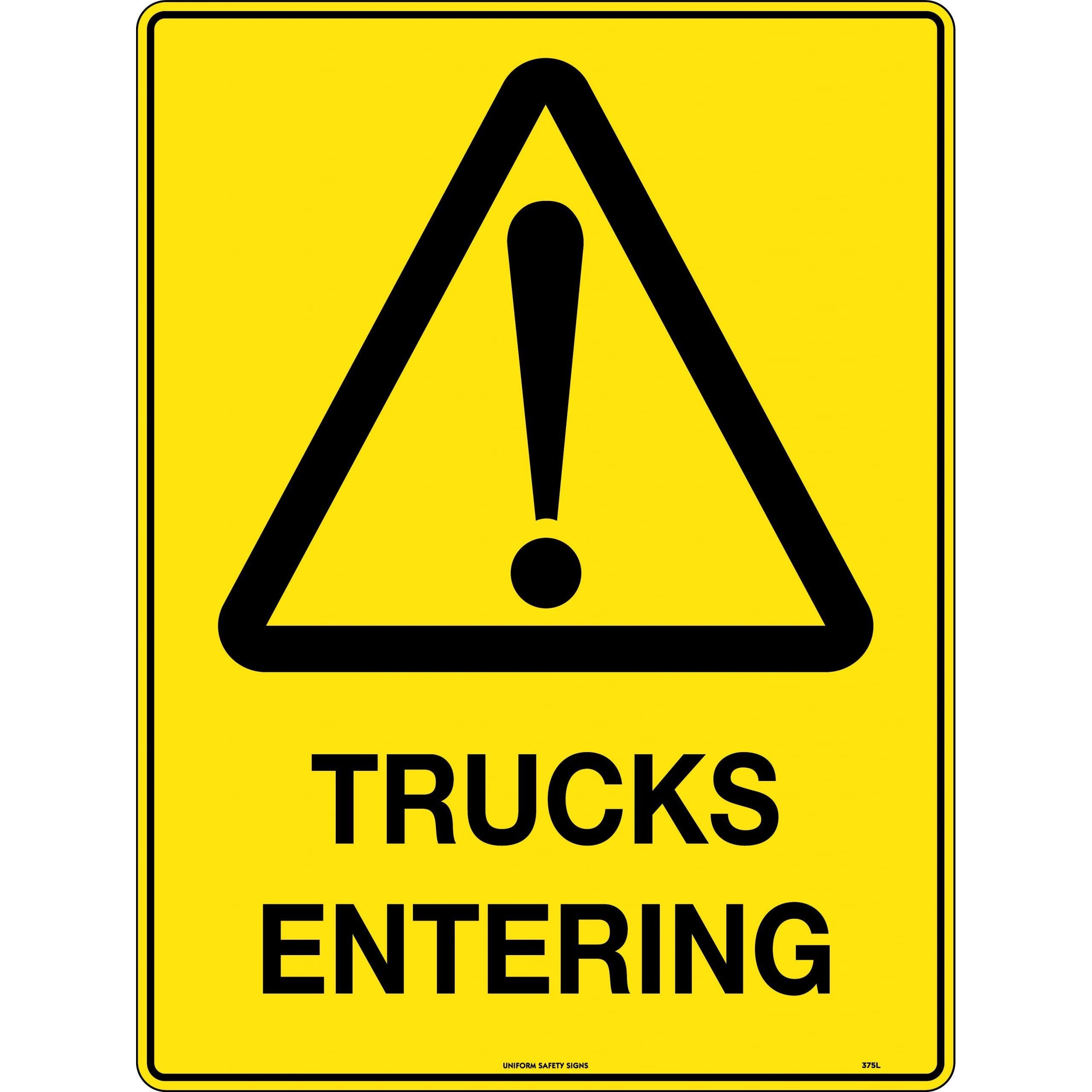 Uniform Safety Signs - 600x400mm - Corflute - Trucks Entering | 375LC