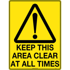 Uniform Safety Signs - 240x180mm - Self Adhesive - Blk/Ylw - Keep This Area Clear At All Times | 377DA