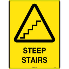 Uniform Safety Signs - 450x300mm - Metal - Caution Steep Stairs | 379LSM