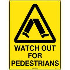 Uniform Safety Signs - 600x400mm - Metal - Caution Watch Out For Pedestrians | 380LM