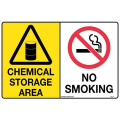 Uniform Safety Signs - 600x400mm - Metal - Multi Sign - Chemical Storage Area/No Smoking | 382LM