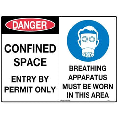 Uniform Safety Signs - 600x400mm - Metal - Multi Sign - Danger Confined Space Entry By Permit Only/Breathing Apparatus Must | 384LM