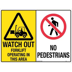 Uniform Safety Signs - 600x400mm - Corflute - Watch Out Forklift Operating In This Area / No Pedestrians | 388LC