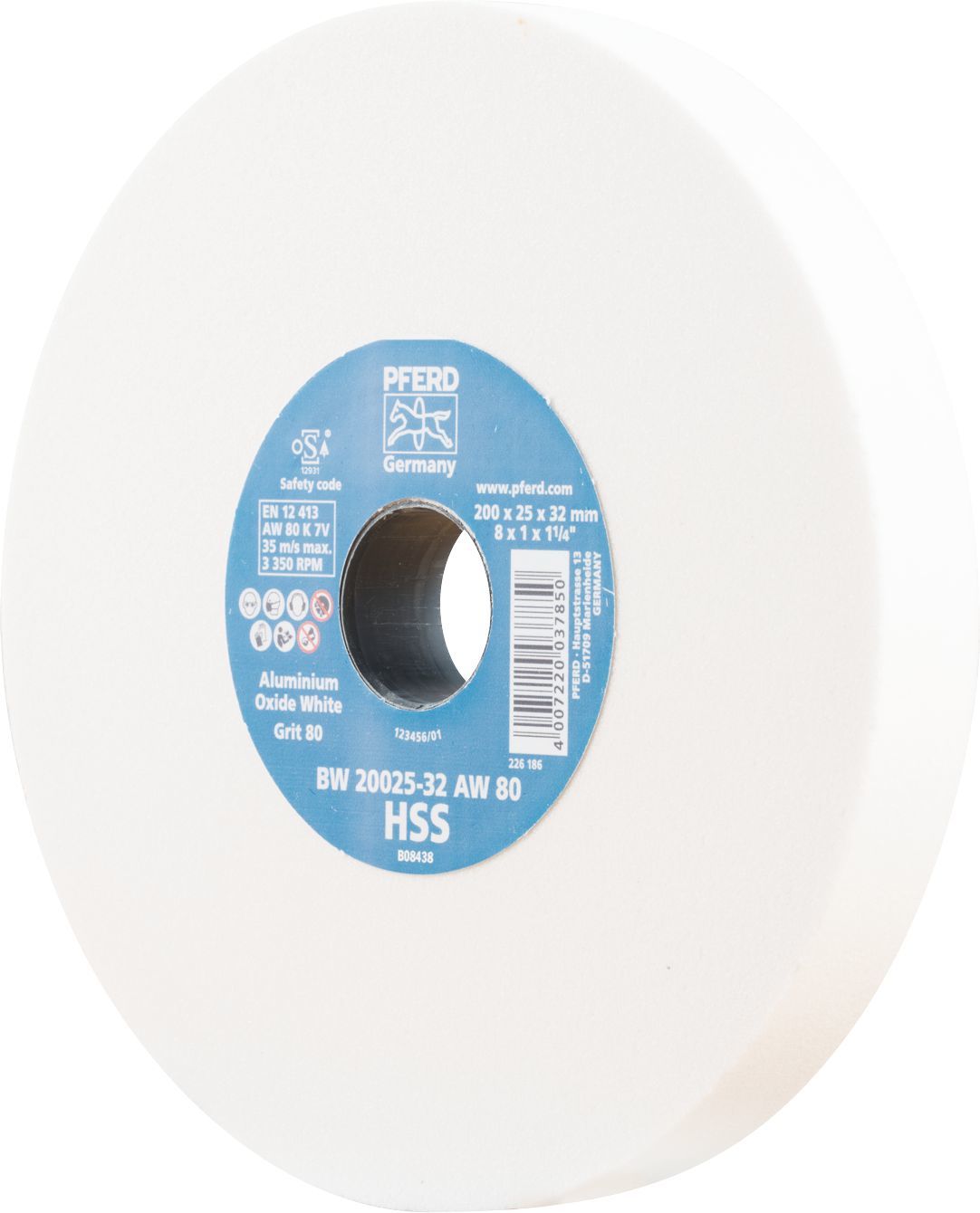 PFERD - 200mm Bench Grinding Wheel Aluminium Oxide - White BW 20025-32 AW 80 HSS | 39009702 1