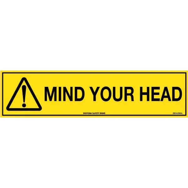 Uniform Safety Signs - 300x100mm - Self Adhesive - Mind Your Head | 3914OMA
