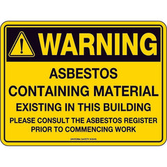 Uniform Safety Signs - 600x400mm - Poly - Warning Asbestos Existing in This Building | 3918LP