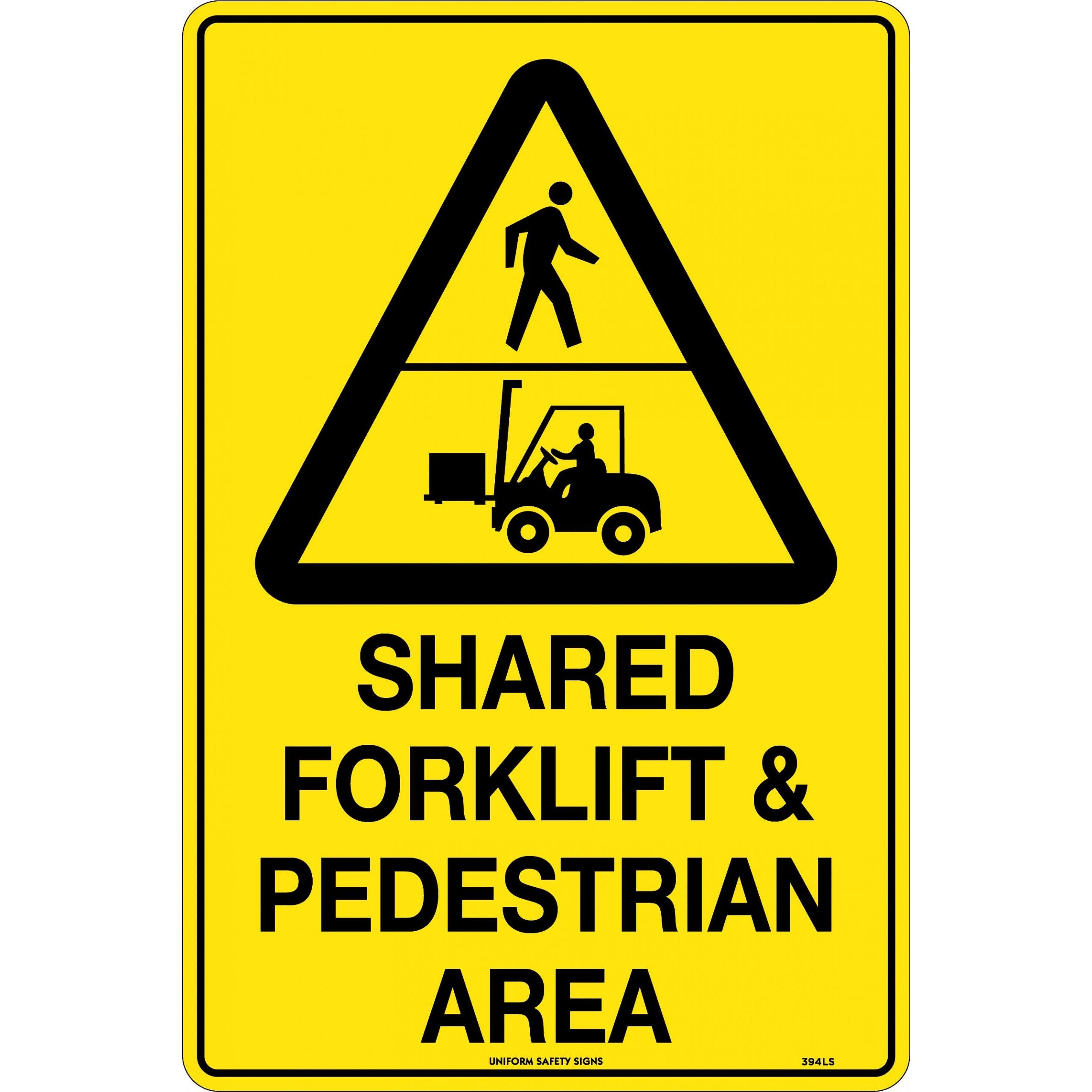 Uniform Safety Signs - 450x300mm - Metal - Shared Forklift & Pedestrian Area (With Picto In Triangle) | 394LSM