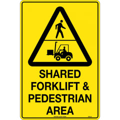 Uniform Safety Signs - 450x300mm - Metal - Shared Forklift & Pedestrian Area (With Picto In Triangle) | 394LSM