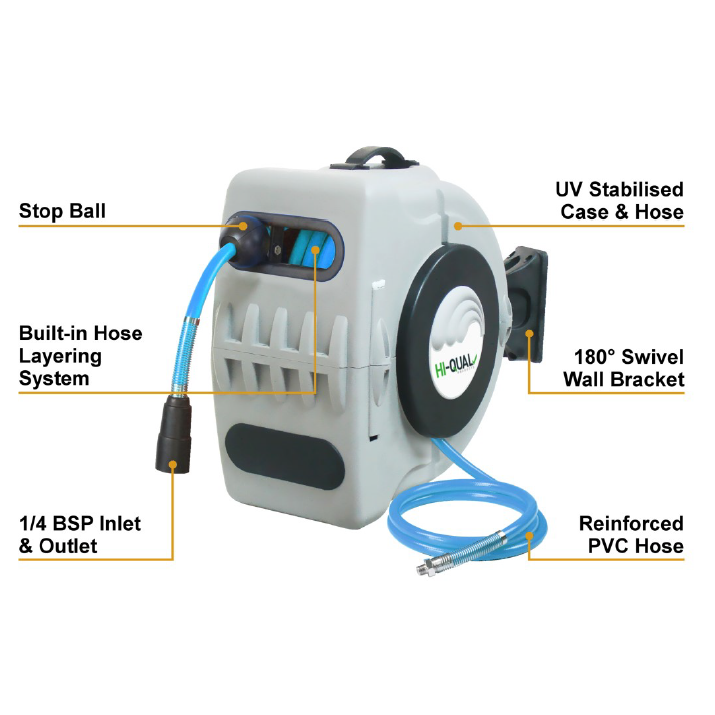 IFS - Brassfit Retractable Air / Water Hose Reel. 3/8x20m | 40-HQR1020