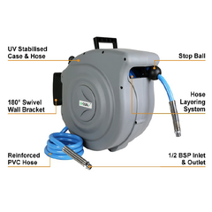 IFS - Brassfit Retractable Air/Water Hose Reel. 1/2x20m | 40-HQR1220
