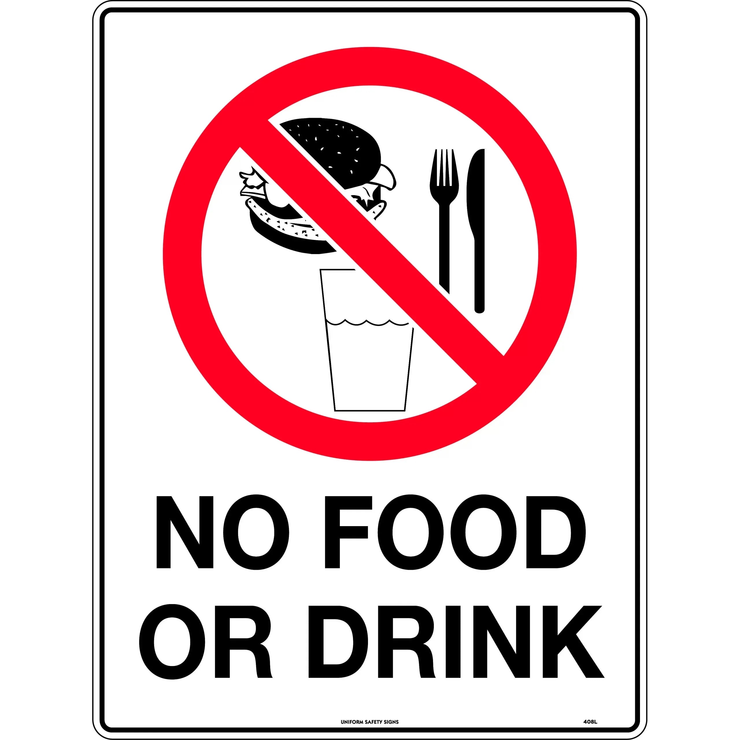 Uniform Safety Signs - 50mm - Self Adhesive - Pkt5 - No Food or Drink Picto | 408RA