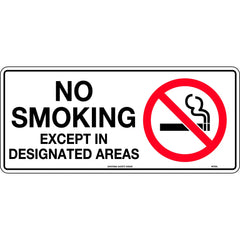 Uniform Safety Signs - 300x140mm - Self Adhesive - No Smoking Except in Designated Areas | 411TMA