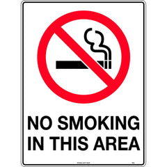Uniform Safety Signs - 450x200mm - Self Adhesive - No Smoking In This Area | 415OLA