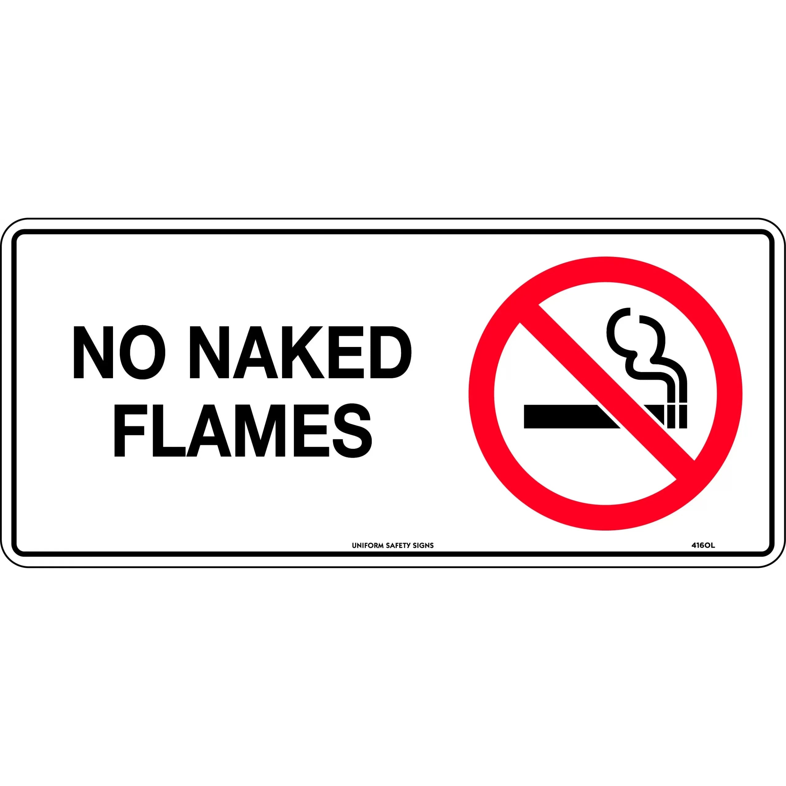 Uniform Safety Signs - 300x140mm - Self Adhesive - No Naked Flames | 416TMA