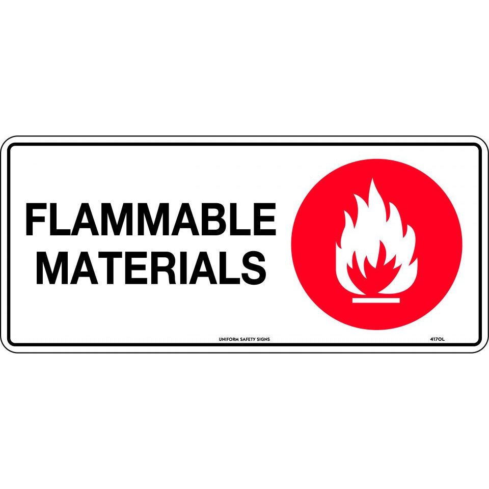 Uniform Safety Signs - 450x200mm - Metal - Flammable Materials | 417OLM