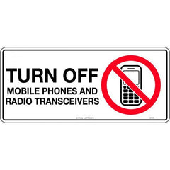 Uniform Safety Signs - 450x200mm - Self Adhesive - Turn Off Mobile Phones and Radio Transceivers | 418OLA