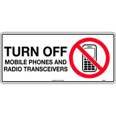 Uniform Safety Signs - 450x200mm - Metal - Turn Off Mobile Phones and Radio Transceivers | 418OLM