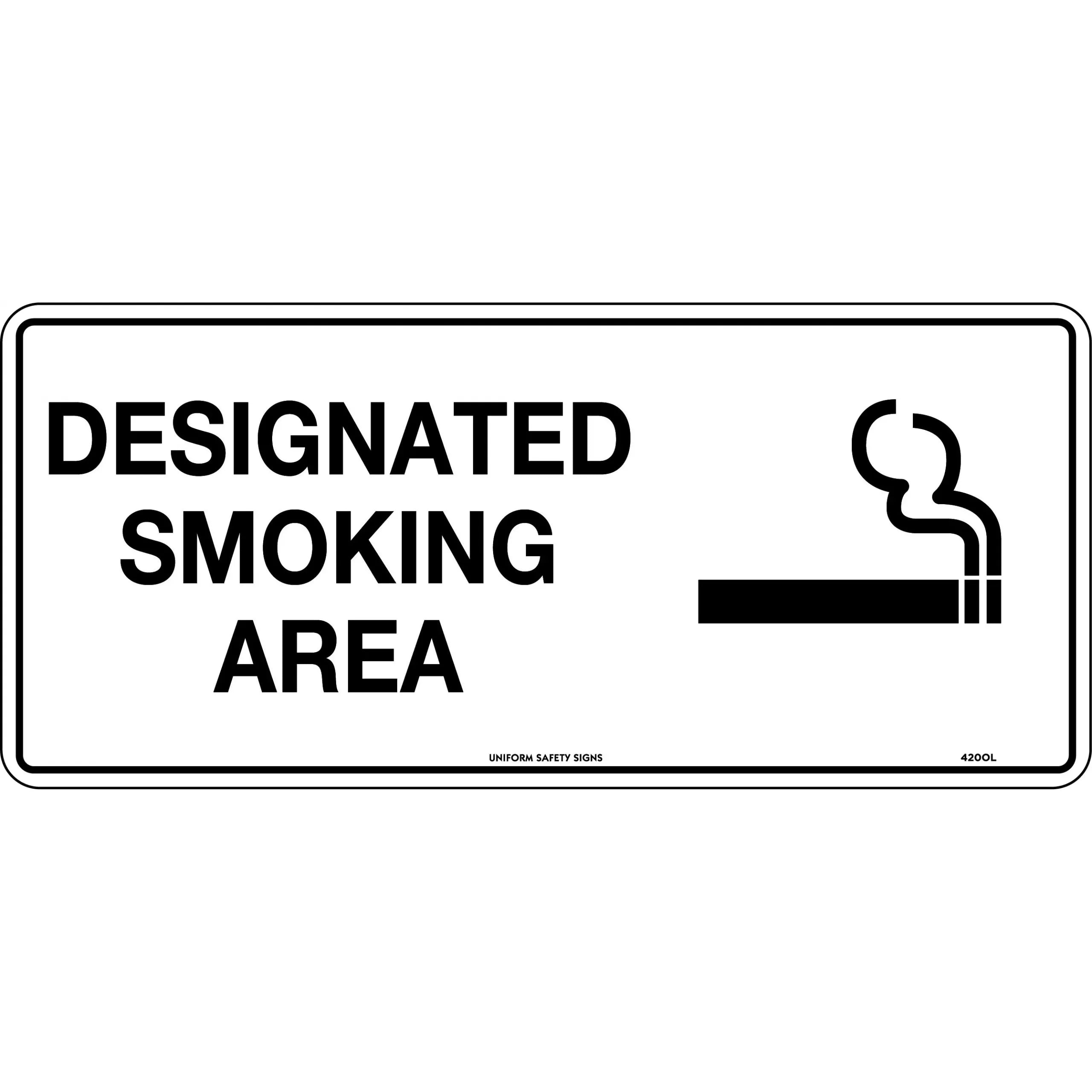 Uniform Safety Signs - 300x140mm - Self Adhesive - Designated Smoking Area | 420TMA