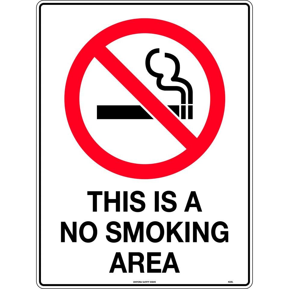 Uniform Safety Signs - 600x400mm - Metal - This is a No Smoking Area | 422LM