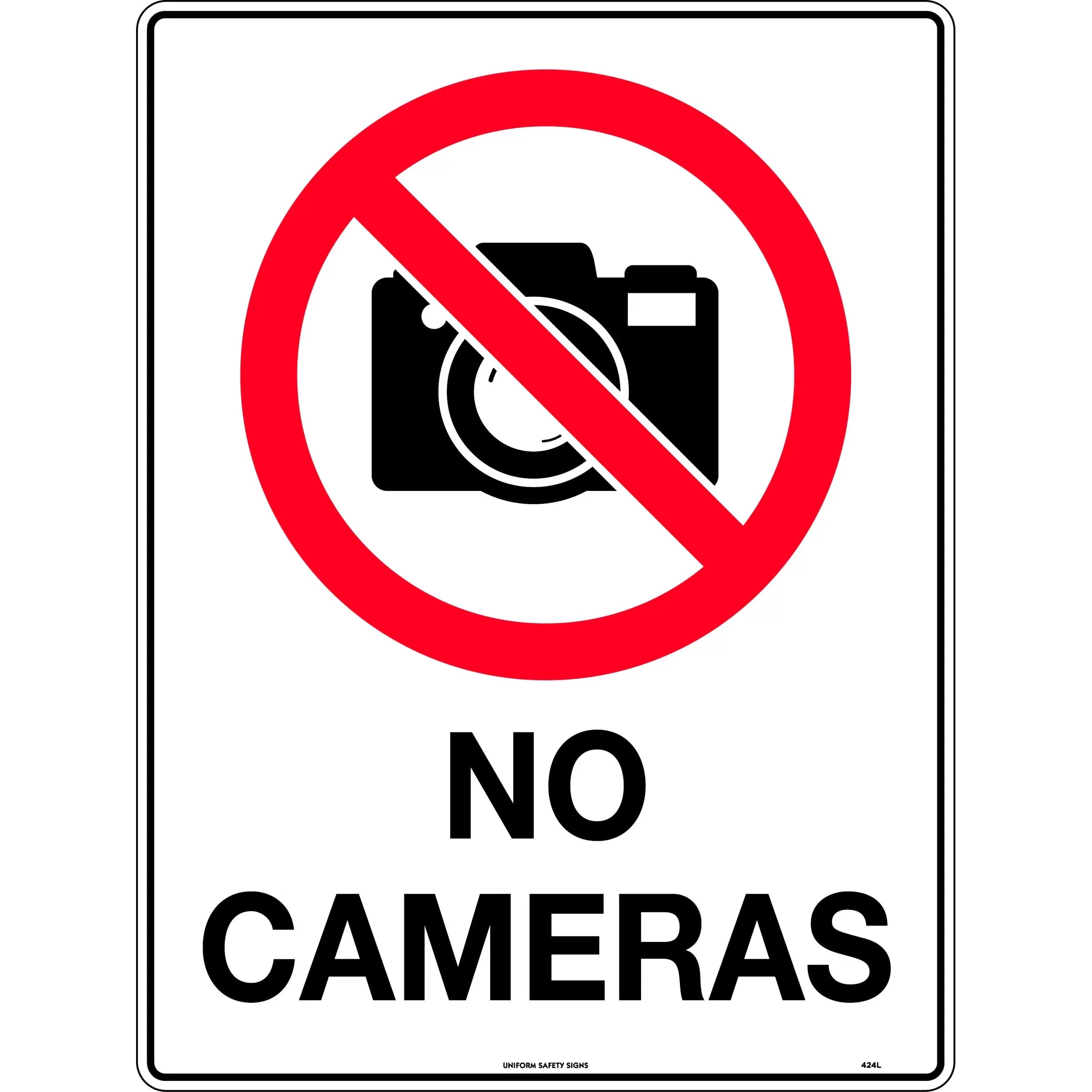 Uniform Safety Signs - 450x300mm - Metal - No Cameras | 424LSM
