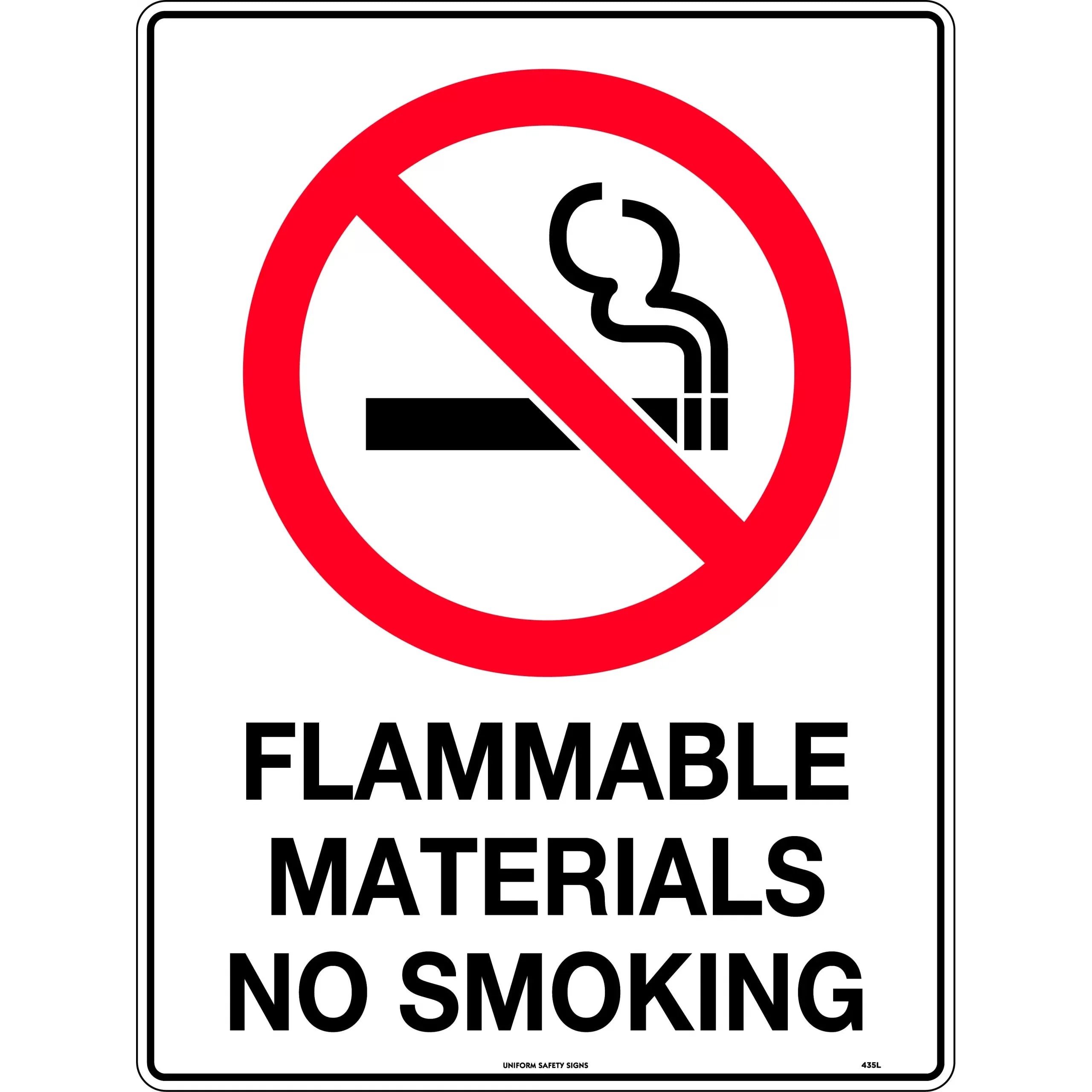 Uniform Safety Signs - 300x225mm - Metal - Flammable Materials No Smoking | 435MM