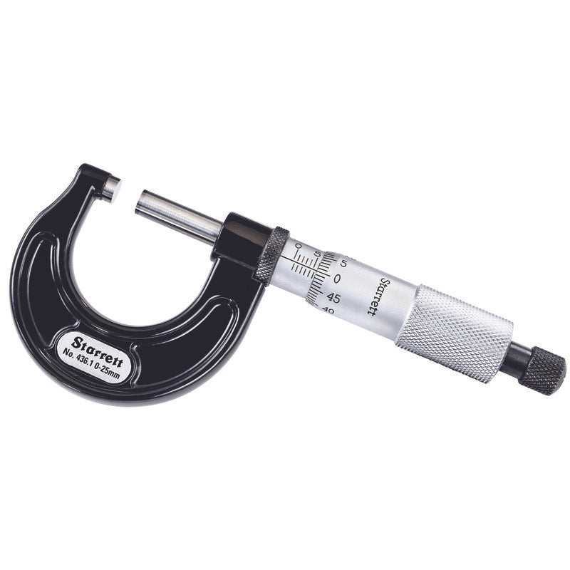 Starrett - Micrometer 0-25mm 0.01mm Grad Carbide Faces | 436.1MXRL-25