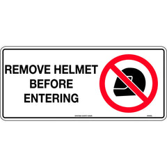 Uniform Safety Signs - 300x140mm - Self Adhesive - Remove Helmet Before Entering | 442TMA