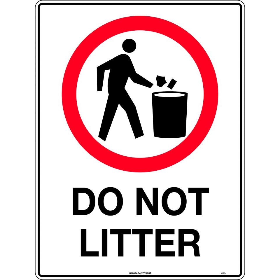 Uniform Safety Signs - 600x400mm - Metal - Do Not Litter | 451LM