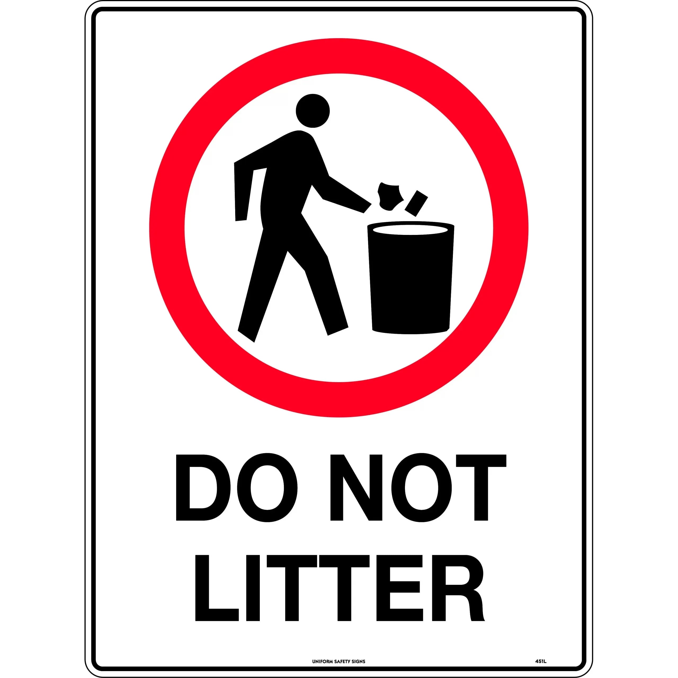 Uniform Safety Signs - 300x225mm - Poly - Do Not Litter | 451MP