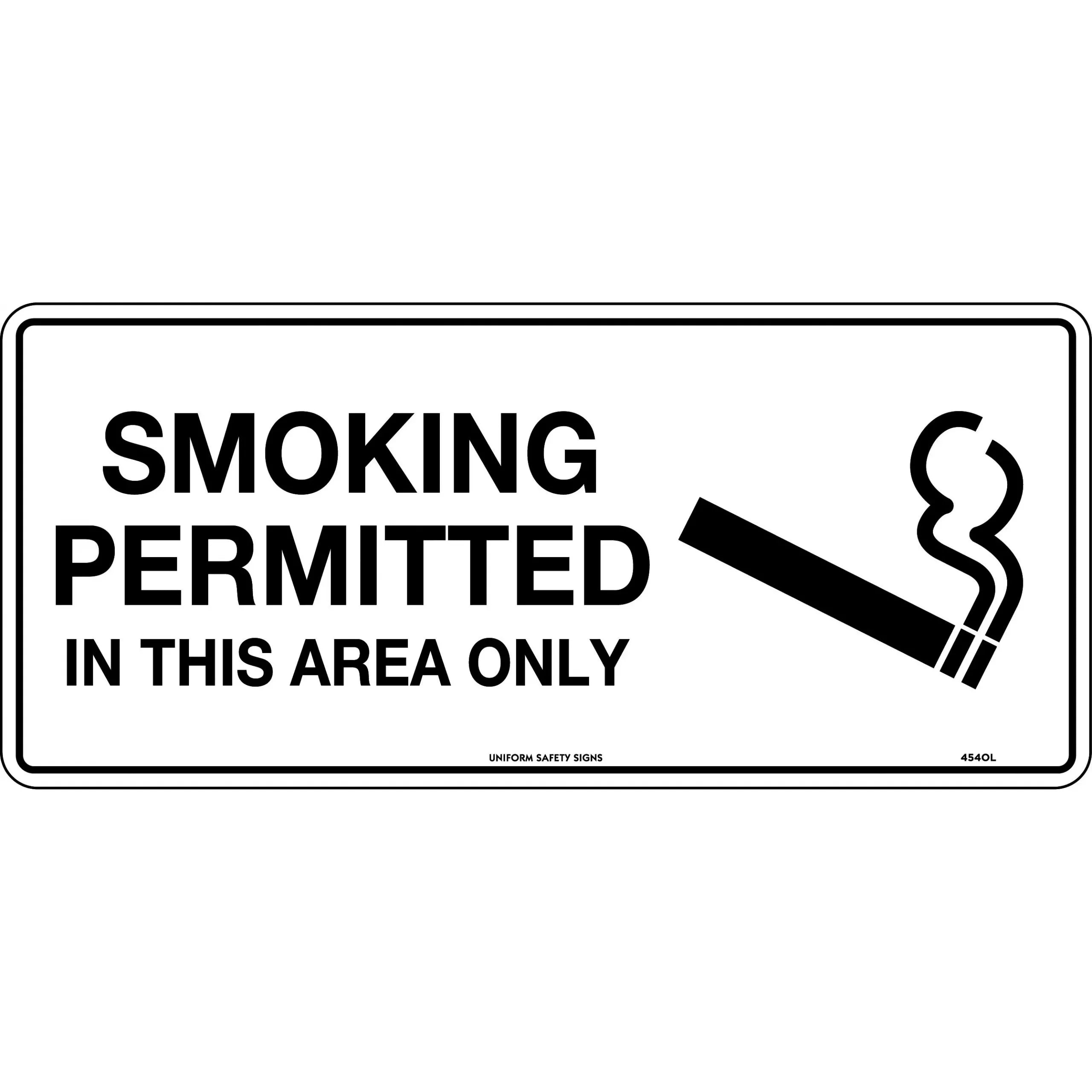 Uniform Safety Signs - 300x140mm - Self Adhesive - Smoking Permitted In This Area Only | 454TMA