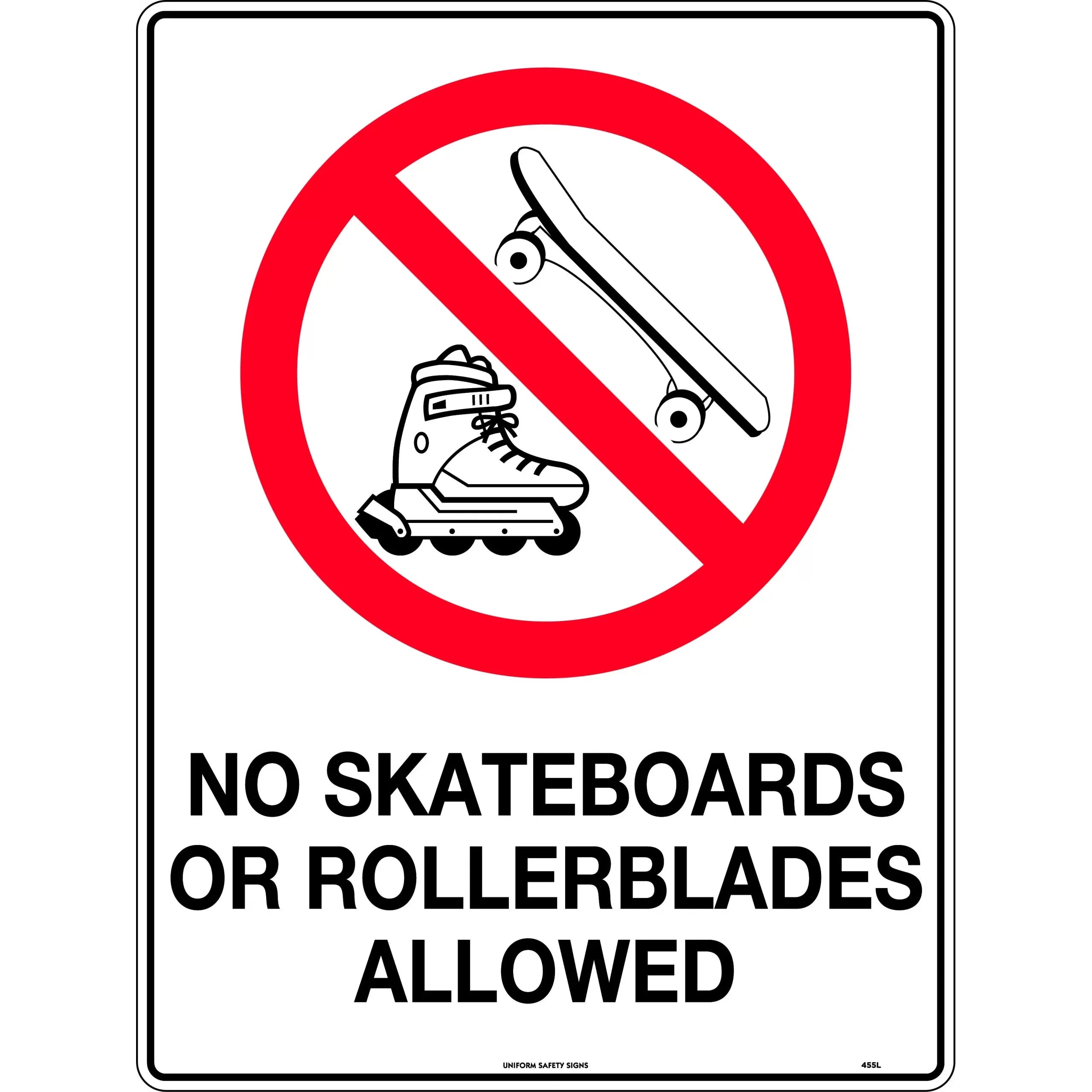 Uniform Safety Signs - 450x300mm - Poly - No Skateboards Or Rollerblades Allowed | 455LSP