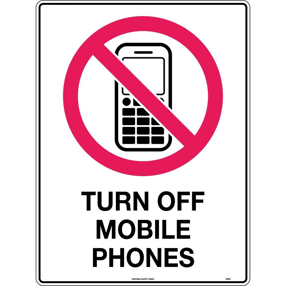 Uniform Safety Signs - 600x400mm - Metal - Turn Off Mobile Phones | 456LM
