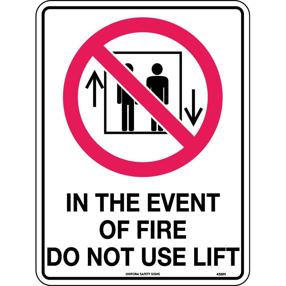 Uniform Safety Signs - 300x225mm - Metal - In Event of Fire Do Not Use Lift | 458MM