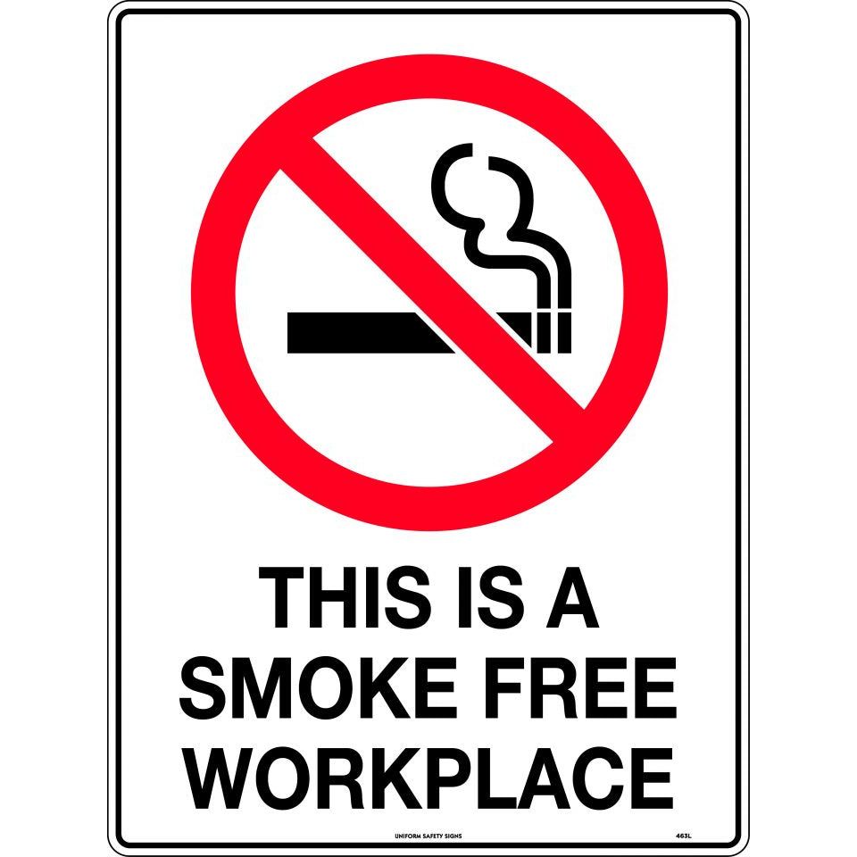 Uniform Safety Signs - 600x400mm - Metal - This is a Smoke Free Workplace | 463LM