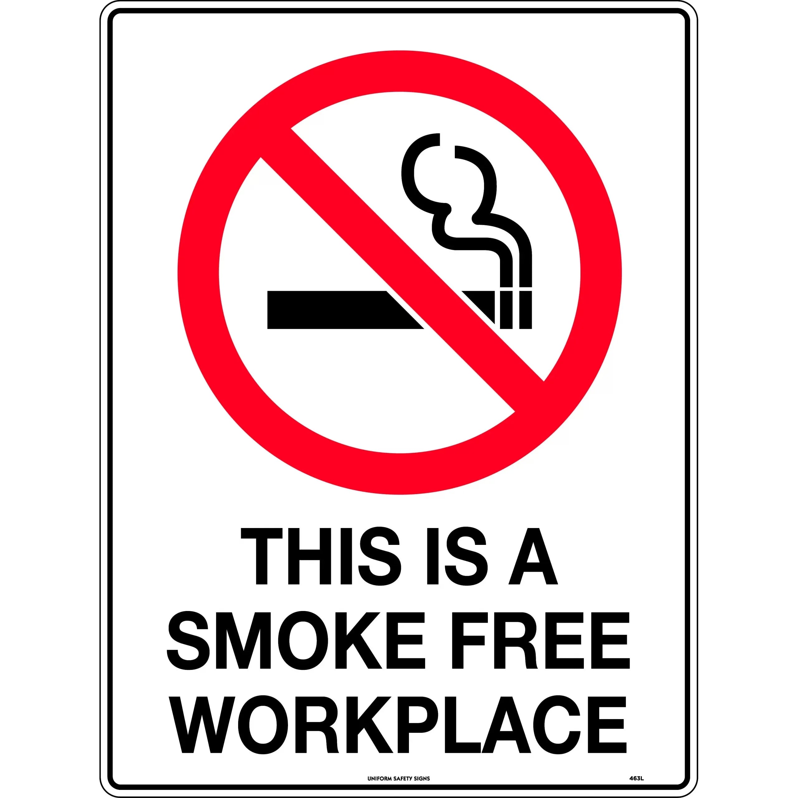 Uniform Safety Signs - 140x120mm - Self Adhesive - Pkt of 4 - This is a Smoke Free Workplace | 463SA