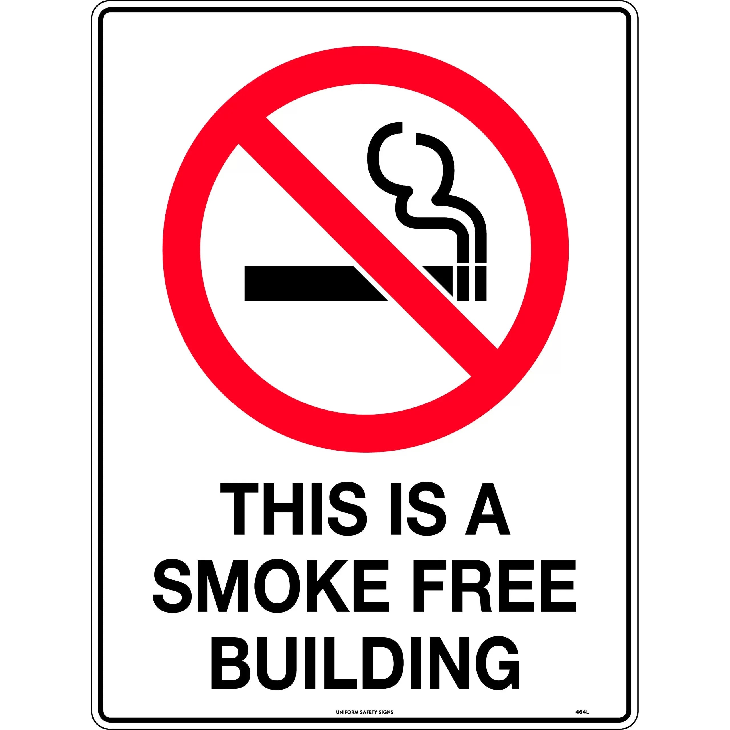 Uniform Safety Signs - 140x120mm - Self Adhesive - Pkt of 4 - This is a Smoke Free Building | 464SA