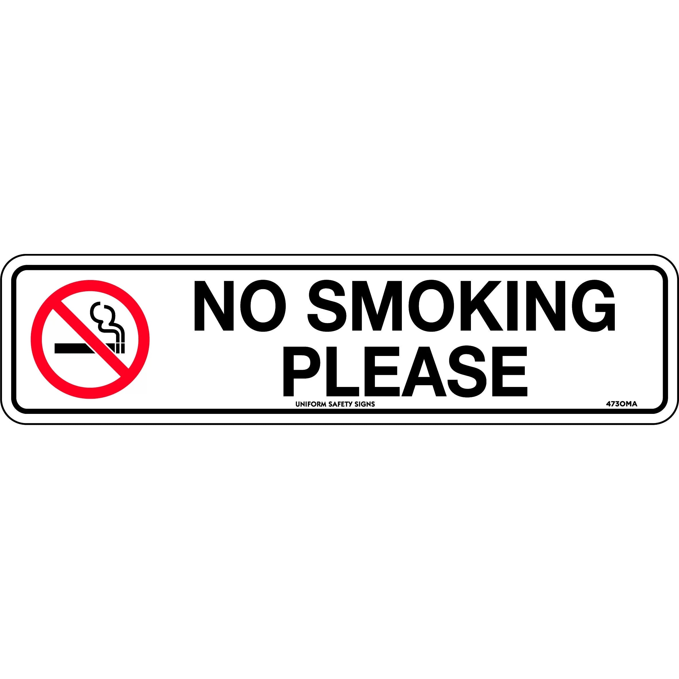 Uniform Safety Signs - 300x100mm - Self Adhesive - No Smoking Please | 473OMA