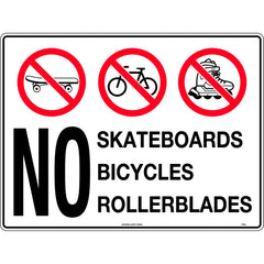 Uniform Safety Signs - 450x300mm - Metal - No Skateboards, Rollerblades, Bicycles | 475LSM